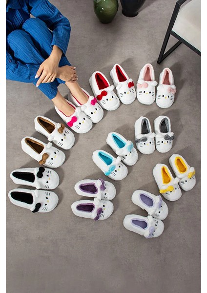 Pitty Hello Figürlü Kadın Yumuşak Peluş Kumaş Içi Tüylü Rahat Ev Içi Terlik fırsatları