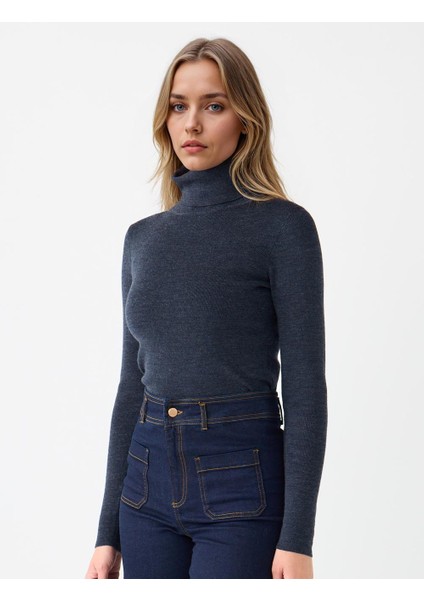 Antrasit Dar Kesim Balıkçı Yaka Yün Karışımlı Triko Kazak modelleri