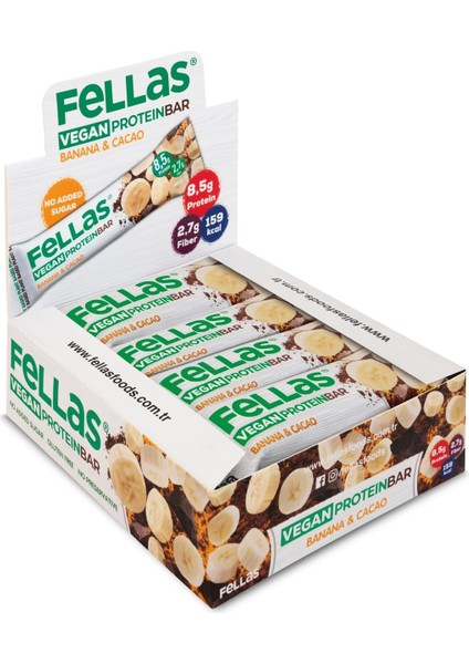 Fellas Vegan Protein Bar, Muzlu ve Kakaolu, 40GR x 12 Adet modelleri
