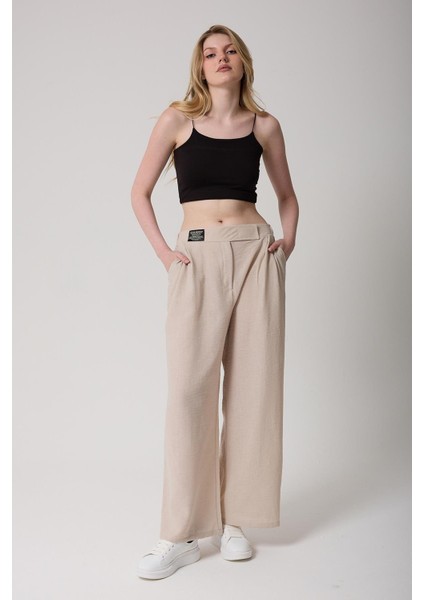 Kadın Yüksek Bel Cırtlı Palazzo Pantolon