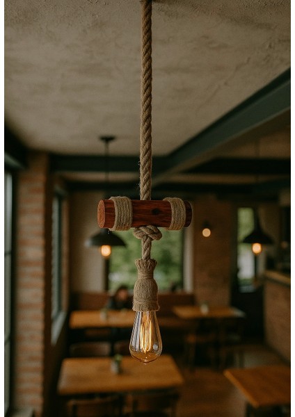 Jüt Sarkıt Halat Tekli Bohem Tarzı Ahşap Avize 3 Adet modelleri