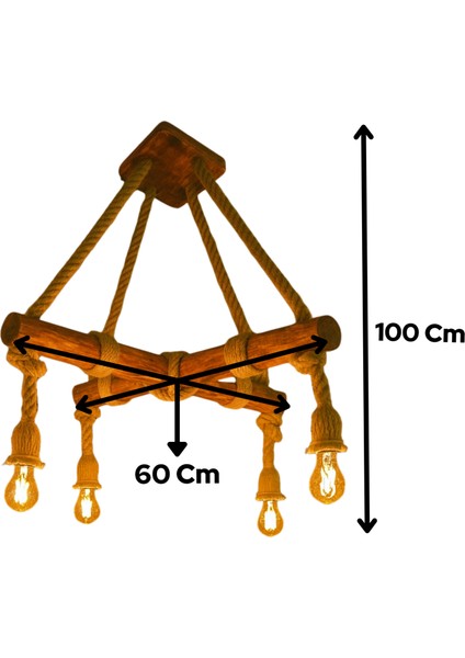 Rustik Halatlı Avize El Yapımı Dekoratif Aydınlatma Kafe Ofis Ev Için 4 Lü Ahşap Avize fırsatları