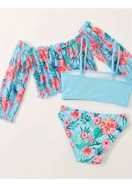 Mavi Çiçekli Bikini Mayo Büstiyer Bluz Takımı fiyatları