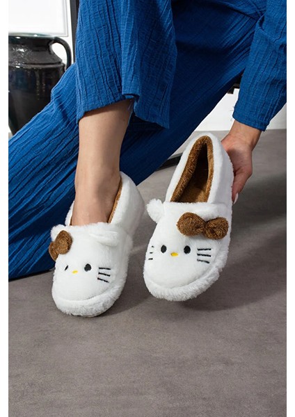 Pitty Hello Figürlü Kadın Yumuşak Peluş Kumaş Içi Tüylü Rahat Ev Içi Terlik