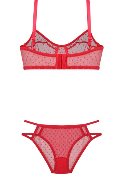 Kadın Kırmızı Puanlı Tül Sütyen Takımı fiyatları