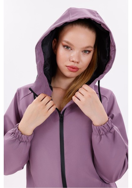 Kadın Su Geçirmez Rüzgar Geçirmez Kapüşonlu Yağmurluk Modern Tasarım Mor indirimleri