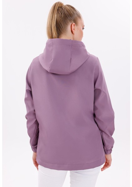 Kadın Su Geçirmez Rüzgar Geçirmez Kapüşonlu Yağmurluk Modern Tasarım Mor