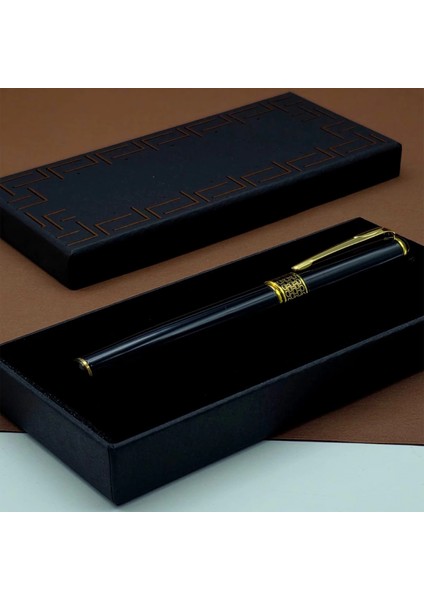 Gold İşlemeli Siyah Metal Roller Kalem