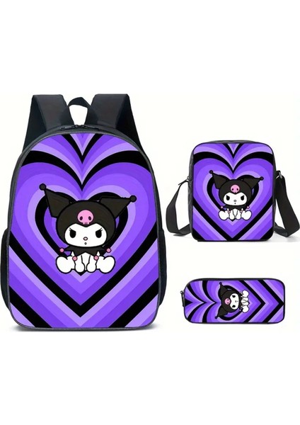 Çocuk Sırt Çantası Seti Kuromi Figürlü (Sırt Çantası /beslenme (Omuz) Çantası / Kalem Kutusu) Klp