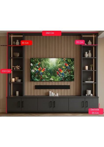 Dark Matter Tv Ünitesi LED Aydınlatmalı • 1. Sınıf Mdf Gövde • Modern Tasarım