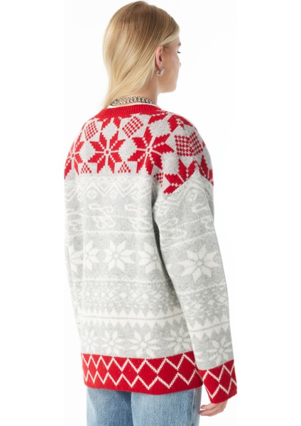 Bisiklet Yaka Standart Jakarlı Çok Renkli Kazak Kadın TBWRKW1022 fırsatları