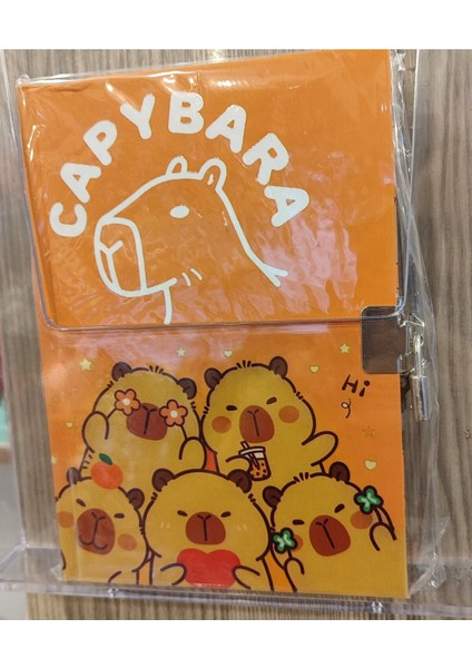 Ciltli Sert Kapak Kilitli Ajanda Günlük Çok Amaçlı A5 Boyutunda Çizgili Defter Capybara Figürlü Ad7