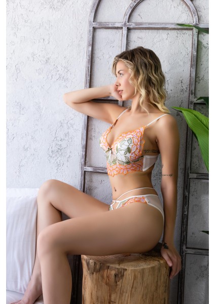Çiçekli Bralet Sütyen ve Slip Külot Takım Ekru (32056) modelleri