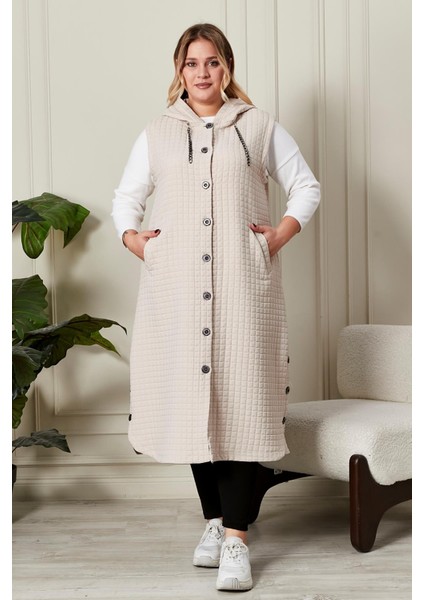 Kadın Büyük Beden Düğmeli Kapitone Yelek
