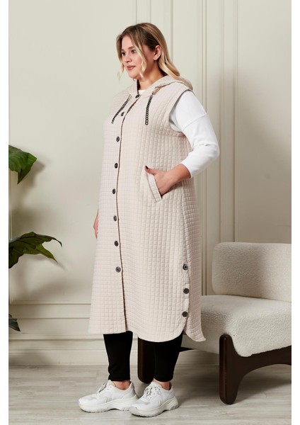 Kadın Büyük Beden Düğmeli Kapitone Yelek modelleri