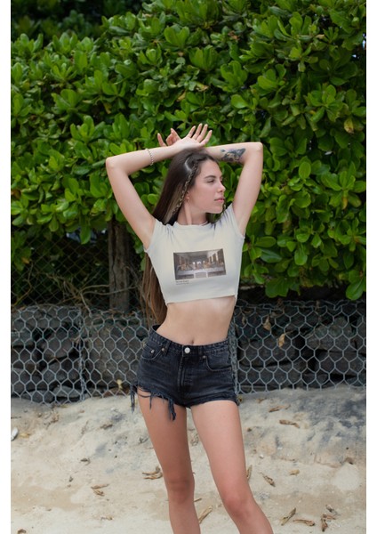 Son Akşam Yemeği Crop Tişört - Ekru modelleri