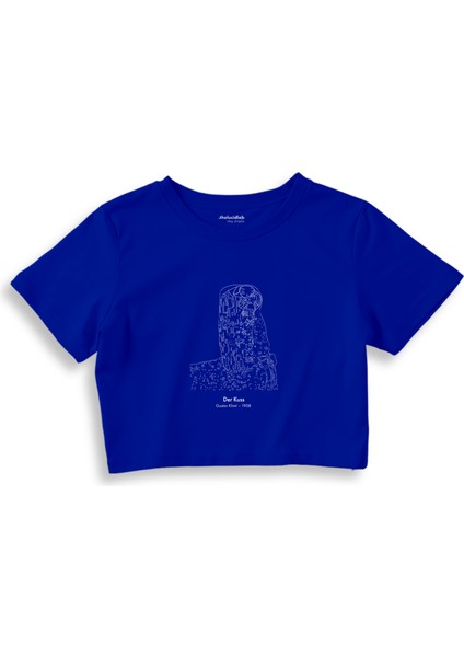 Der Kuss Crop Tişört - Mavi