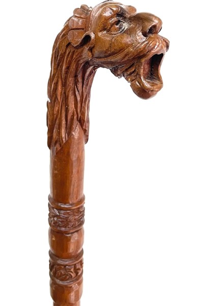 Yüz Model Baston Ahşap El Oyması