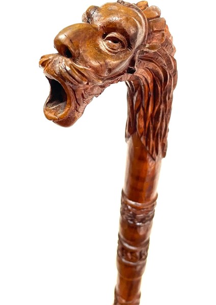 Yüz Model Baston Ahşap El Oyması