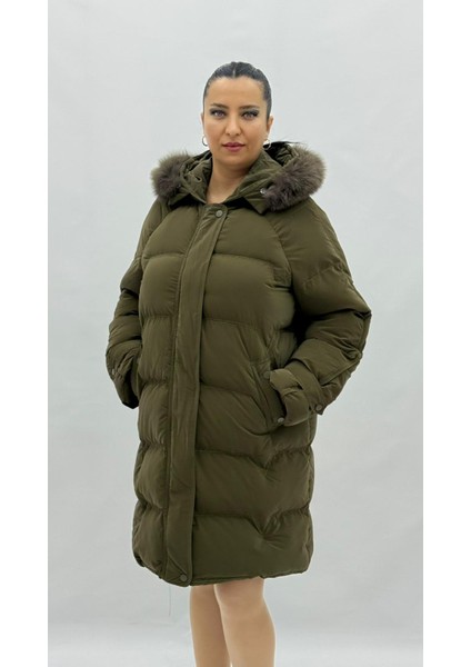 Büyük Beden Kürklü Kapüşonlu Dizaltı Kadın Kalın Şişme Kaban fiyatları