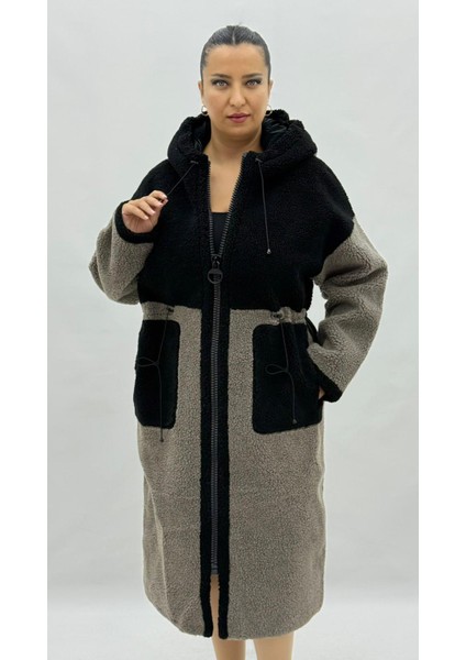 Büyük Beden Kapüşonlu Yün Kadın Uzun Kaban fiyatları