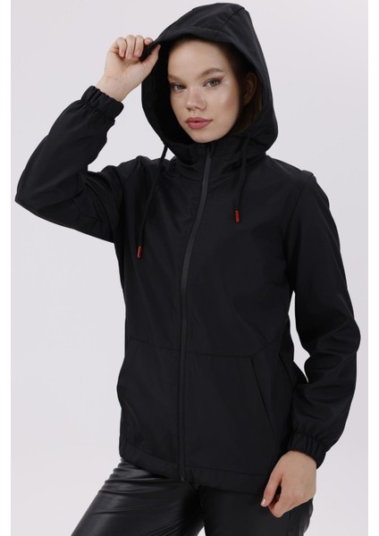 Kadın Siyah Rüzgara Dayanıklı Su Geçirmez Astarlı Kapüşonlu Yağmurluk - Rüzgarlık fiyatları