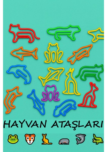 Renkli Hayvan Şeklinde Tatlı Ataçlar - 6 Adet Hayvan Şeklinde Ataş Klips Ayraç