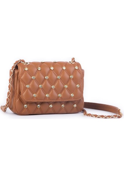 Kadın Taşlı Zincirli Şık Kapitone Çapraz Çanta N101 ( 21X12 Cm)
