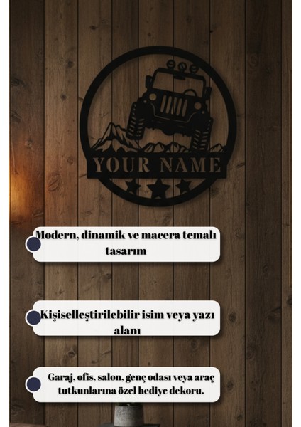 Kişiye Özel Isimli Off Road Arazi Aracı Metal Duvar Dekoru - Macera Garaj Odası Tablosu 45X45 / 60X60 cm indirimleri