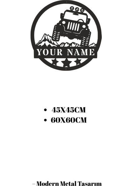 Kişiye Özel Isimli Off Road Arazi Aracı Metal Duvar Dekoru - Macera Garaj Odası Tablosu 45X45 / 60X60 cm