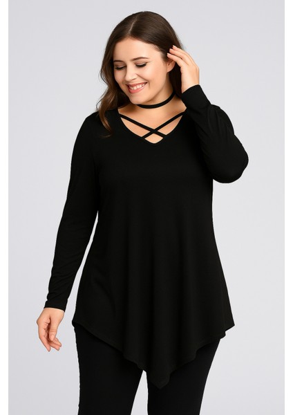 Büyük Beden Yaka Çapraz Biyeli Üçgen Etek Uzun Kol Bluz fiyatları