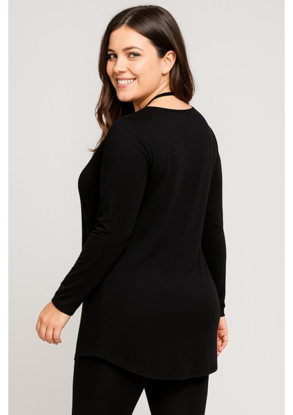 Büyük Beden Yaka Çapraz Biyeli Üçgen Etek Uzun Kol Bluz modelleri