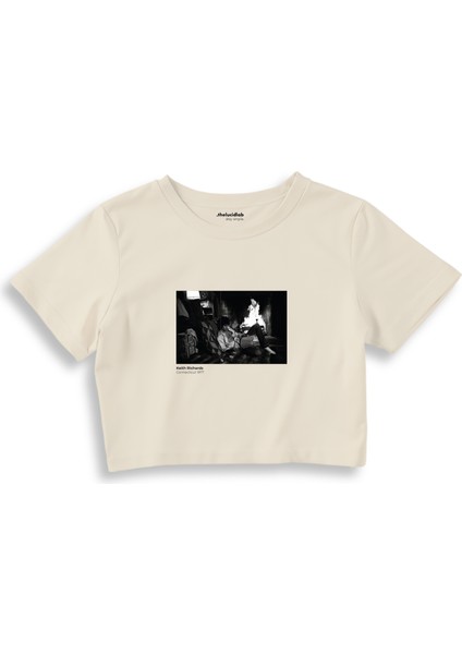 Keith Richards Connecticut 1977 Crop Tişört - Ekru
