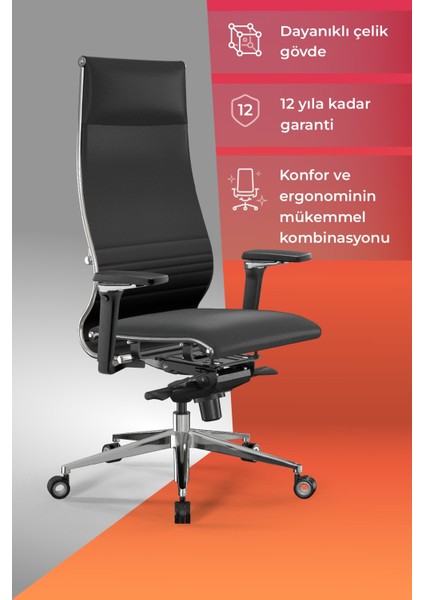 Samurai Ergonomik Koltuk | Bel Destekli, Tekerlekli, Siyah, Deri Yönetici Koltuğu -50A.F.1.62