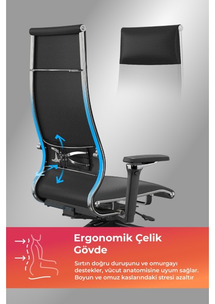 Samurai Ergonomik Koltuk | Bel Destekli, Tekerlekli, Siyah, Deri Yönetici Koltuğu -50A.F.1.62 fiyatları
