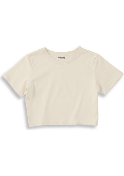 Basic Crop Tişört - Ekru