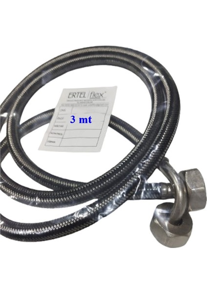 - Çelik Örgü - Çamaşır Makinesi Hortumu - 3mt - Demir Uçlu