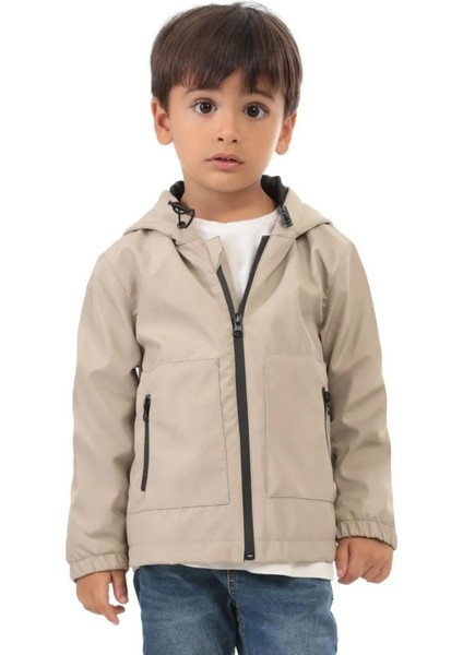 Erkek Çocuk Astarlı Su ve Rüzgar Geçirmez Kapüşonlu Çift Fermuarlı Yağmurluk