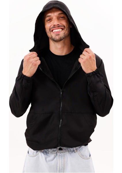 Erkek Kapüşonlu Su ve Rüzgar Geçirmez Astarlı Oversize Yağmurluk