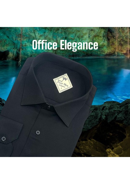 Klasik %100 Cotton Uzun Kollu Terletmeyen Kışlık Flanel Kumaş Siyah Gömlek (Regular Kalıp)