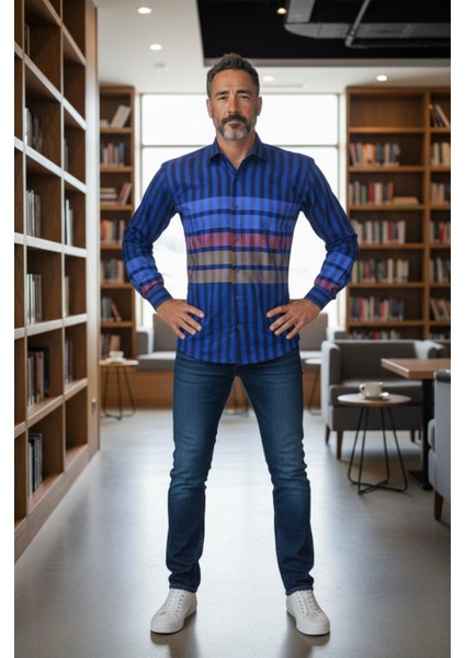 Klasik %100 Cotton Uzun Kollu Terletmeyen Kışlık Flanel Kumaş Kareli Gömlek (Regular Kalıp)