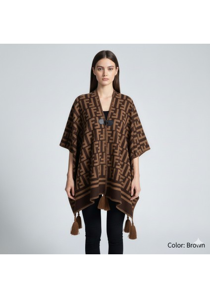 Akmoda Kalın Kışlık Triko Uzun Panço