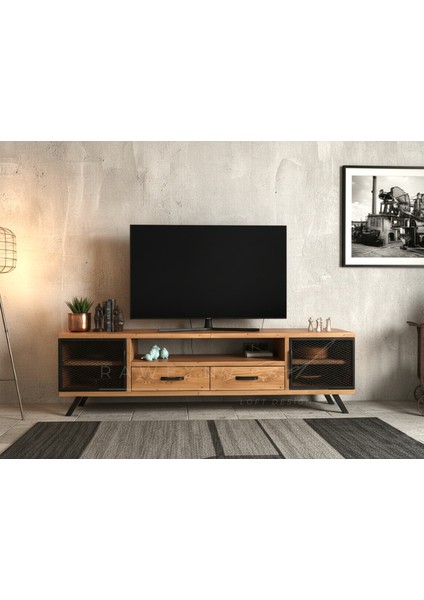 Style Doğal Ahşap Çekmeceli Tv Ünitesi - 210CM
