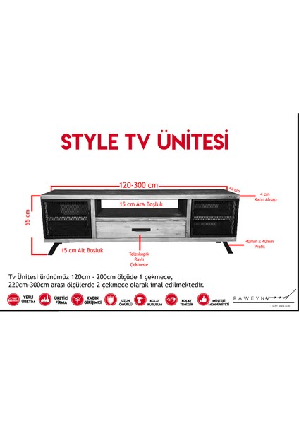 Style Doğal Ahşap Çekmeceli Tv Ünitesi - 210CM modelleri