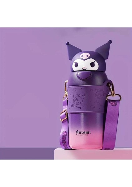 Kuromi Figürlü Askılı Pipetli Paslanmaz Çelik Termos Matara Suluk 550ML AD93332