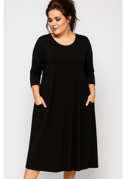 Büyük Beden Geniş Kesim Uzun Kol Viskon Elbise fiyatları