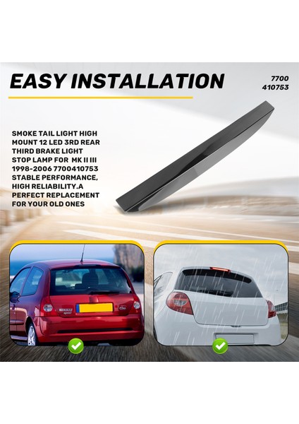 Duman Kuyruk Işığı Yüksek Montaj 12 LED 3. Arka Üçüncü Fren Işık Durdurma Lambası Renault Clio Mk Iıı 1998-2006 7700410753 (Yurt Dışından) indirimleri