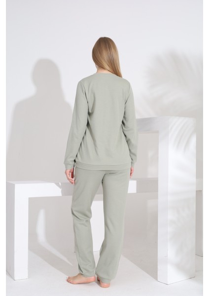 %100 Pamuk Petek Örgü Kumaş Uzun Kol Manşetli Cepli Kadın Pijama Takımı 98520 indirimleri