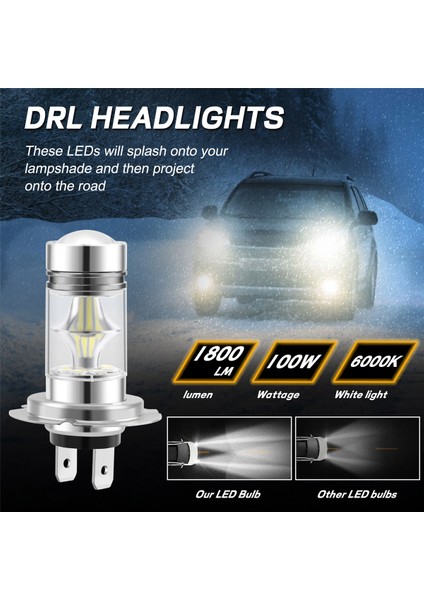 1 Çift Yüksek Güçlü LED H7 Ampul 100W 20W 20W Araba Sis Far Farlar 6000K Beyaz (Yurt Dışından) indirimleri