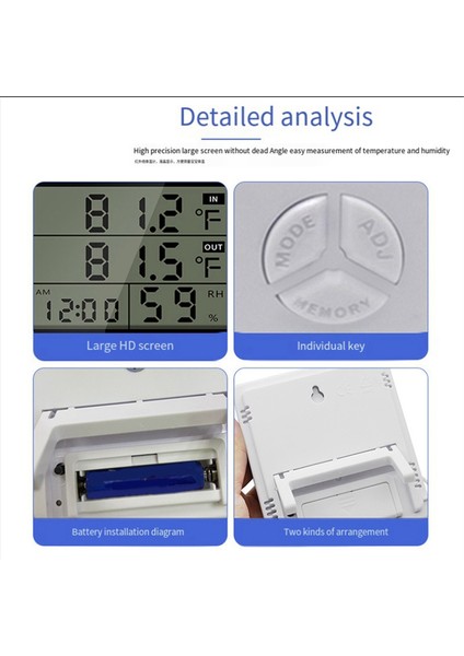 1.4m/55.11 Inç Prob Dahil Olmak Üzere Sıcaklık Nemini Ölçmek Için Zaman ve Çalar Saat Fonksiyonu Olan Termometre (Yurt Dışından) modelleri